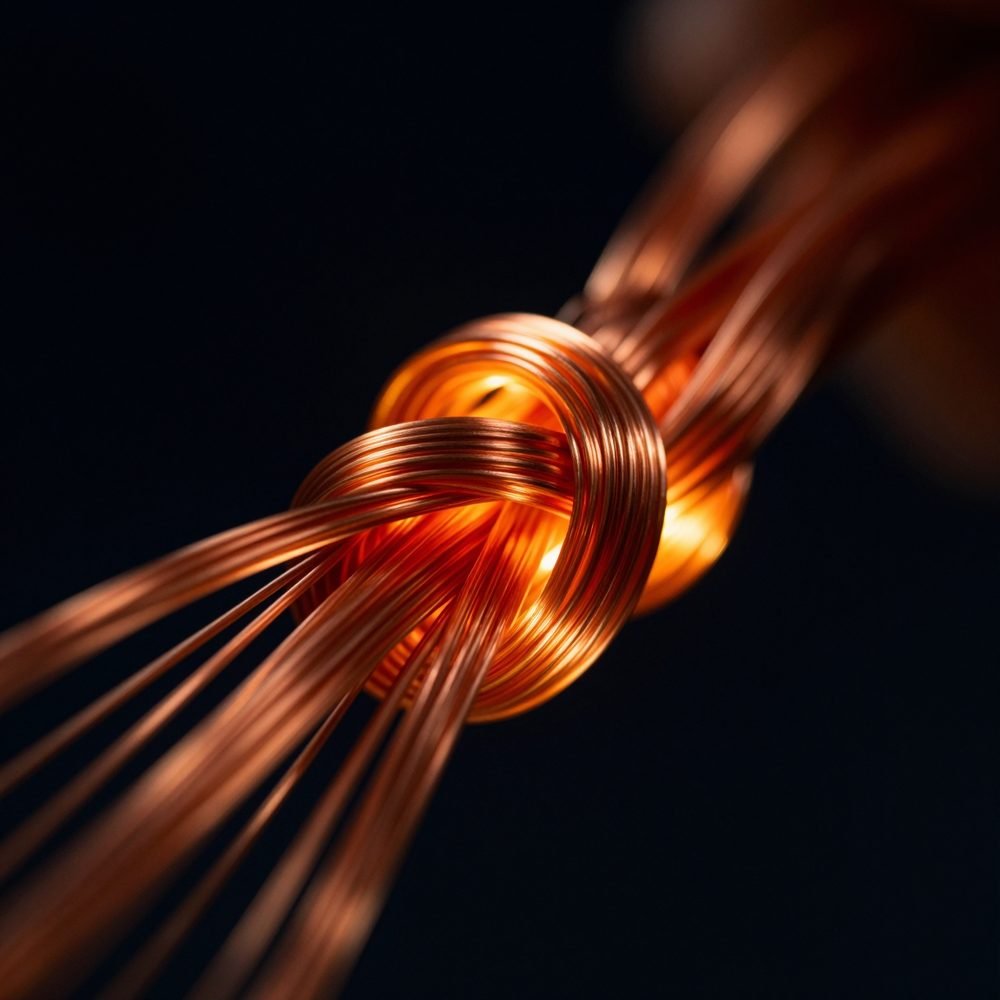 Glowing copper threads weaving into one knot, the way a memory is tied